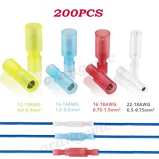 200PCS Nylon Female Male Insulated Bullet Butt Connectors Crimp Wire Terminals