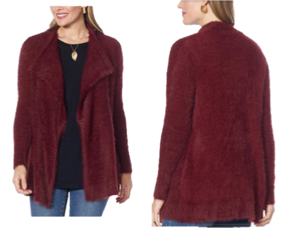 NEW Colleen Lopez Sz XL Waterfall Sweater JACKET Knit Cardigan WINE RED  SZ XL