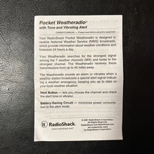 Radio Shack Pocket Weatheradio with Tone & Vibrating Alert Instructions [M1]