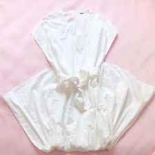 Zara Ivory White Striped Belted Tiered Midi Cottagecore Dress Size Small