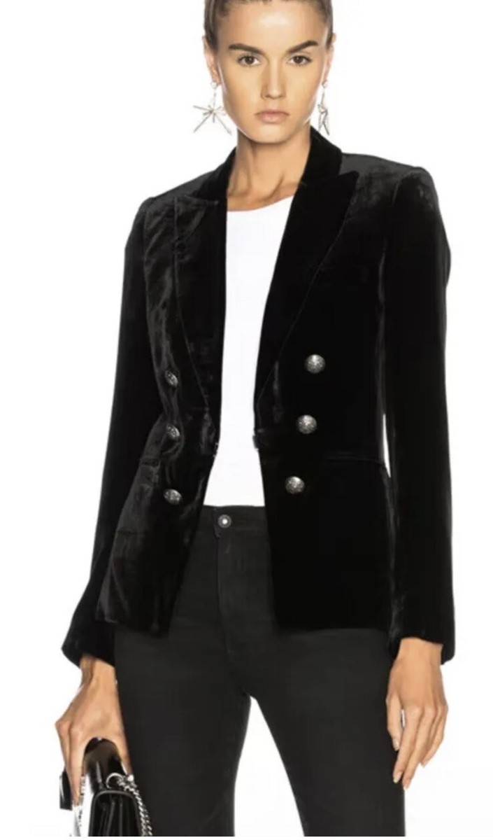 VERONICA BEARD Black Velvet Briar Double Breasted Blazer Jacket