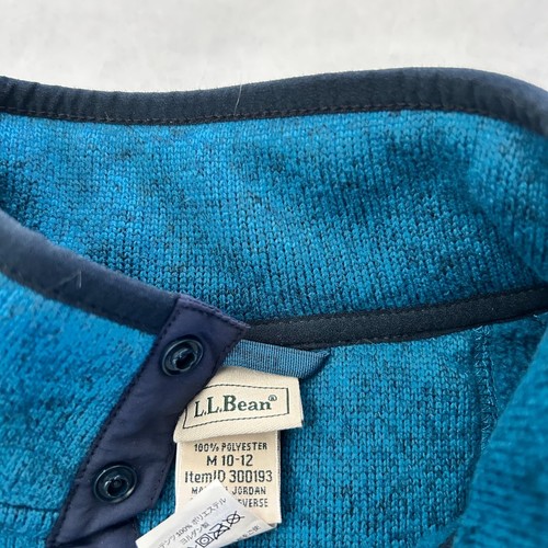L.L. Bean Pullover Sweater Unisex Kid M(10-12) Blue Green Fleece Long Sleeve - Picture 2 of 5