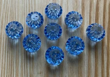 9 Matching Antique Vtg Blue Glass Ball Buttons Beads - 7/16” - Old Lot