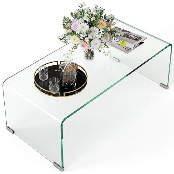 Couchtisch Beistelltisch Aus GehäRtetem Glas Moderner Kaffeetisch Transparent-image