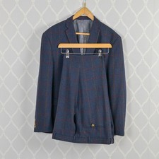 Racing Green Plaid Wool Blend Suit Jacket & Trousers Blue 50R 44W 30L