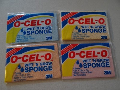 4 Vintage NOS O-CEL-O  ocelo WET 'N GROW sponge lot 3M instant blue pink org yel