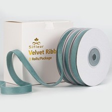3-Rolls 15-Yards Total 3/8-inch Dusty Green Double Faced Velvet Ribbon Set