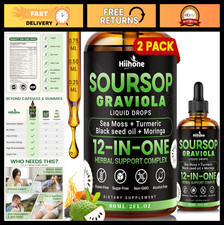 12-in-1 Soursop Bitters Liquid Drops - Sea Moss, Black Seed Oil, Moringa - 2 Pac