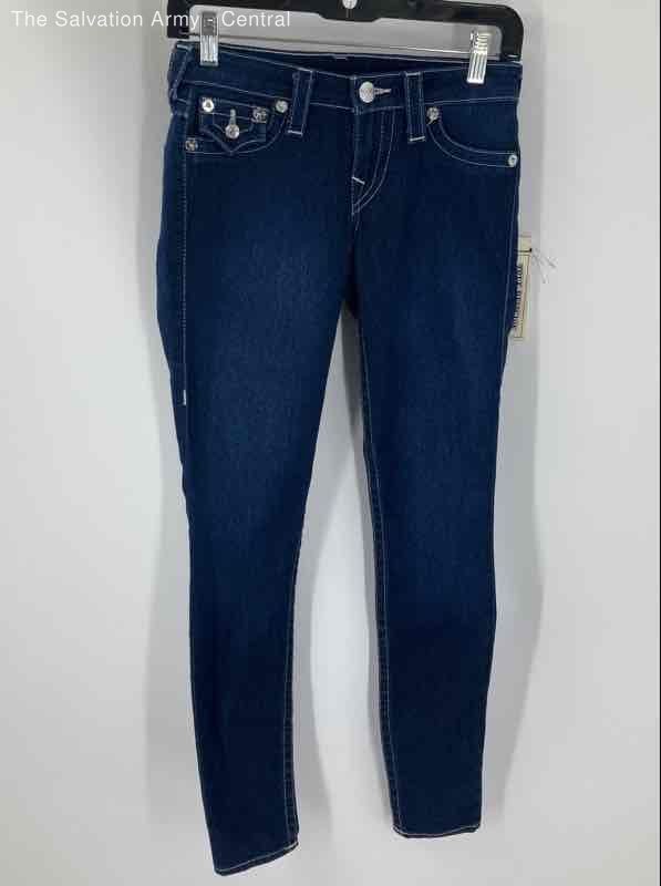 True Religion Womens Blue Dark Wash Coin Pocket Denim Skinny Jeans Size 25
