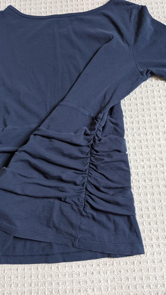 Lilla P Navy Blue 100% Pima Cotton Ruched Long Sleeve Top Size S Made in Peru - Image 4 of 4