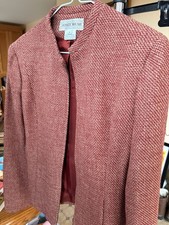 Jones New York Womens Wool Red Tan Tweed Collarless Skirt Suit Size 8