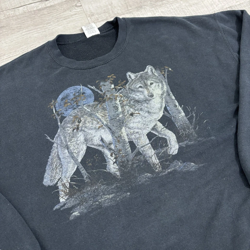 Suéter Jerzees Para Hombres Grande Negro Lobo Vida Silvestre Cuello Redondo Foto 2 de 4