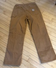 Youth Sz 16 XL Brown Canvas Flannel Line Carhartt Carpenter Pants Womens Small