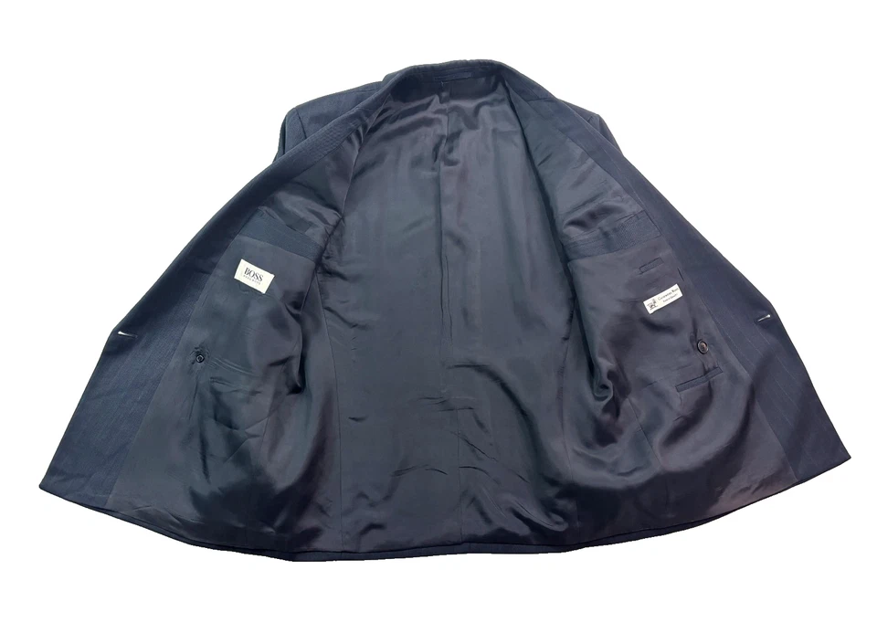 Traje Pantalón Hugo Boss 38S 34x30 2 piezas Vintage Años 90 Azul Marino Rayas Doble Pecho Foto 4 de 4