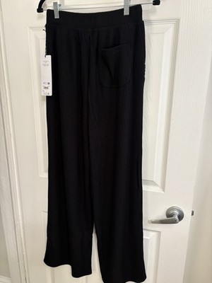 Alo Yoga Muse Wide Leg Pants Black XS Ribbed Lounge Drawstring NWT