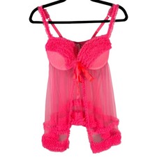 Victoria's Secret Pink Ruffle Sheer Lingerie Babydoll Blouse 34D NEW with Tags
