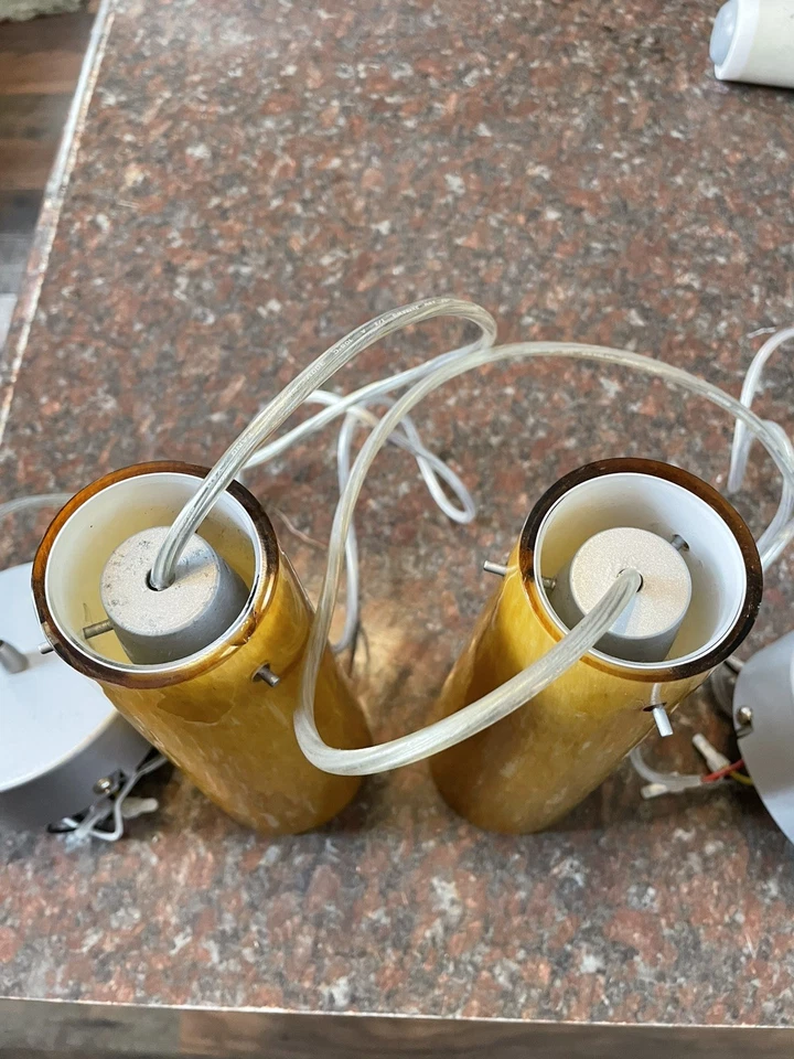 "Lote 2 colgantes Prima MCM Lighting 10"" ámbar miel, níquel con bombillas tengo 10" Foto 2 de 4