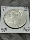 Semi-Key 1927-D PEACE DOLLAR.  Choice UNC, lightly toned with nearly full luster