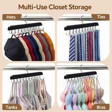 2 Pack Tie Rack and Belt Hanger 40 Hooks 360 Swivel Foldable Wooden Closet Ro...