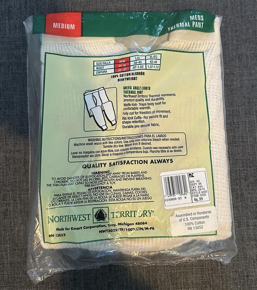 Fondo Térmico Territorio del Noroeste De Colección Medio Tejido Waffle Años 90 Stock Antiguo Foto 2 de 2