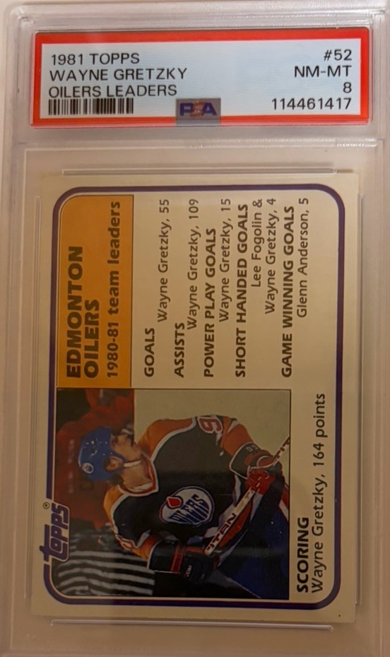 1981 Topps #52 Oilers Leaders PSA 8 Wayne Gretzky HOF Los Angeles Kings