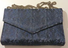 Grey Lace Embroidery Evening Bag Clutch Purse Gold Chain Strap Formal Wedding