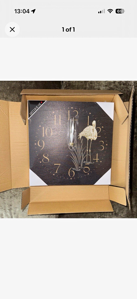 Square Clock Annotation Arthouse Square Black & Gold Bird Analogue Wall Clock, Arabic Numerals ...
