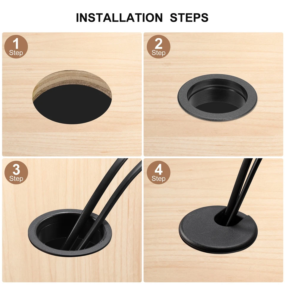 4Pcs 2Inch/50mm Cable Hole Cover ABS Desk Cable Wire Cord Grommet, White Foto 4 de 4