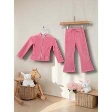 The Beaufort Bonnet Company Pink Velour Ruffle Tracksuit Set 2T