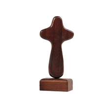 Wooden Standing Cross Statue Figurine Wood Handholding Pocket Comfort Crosses...