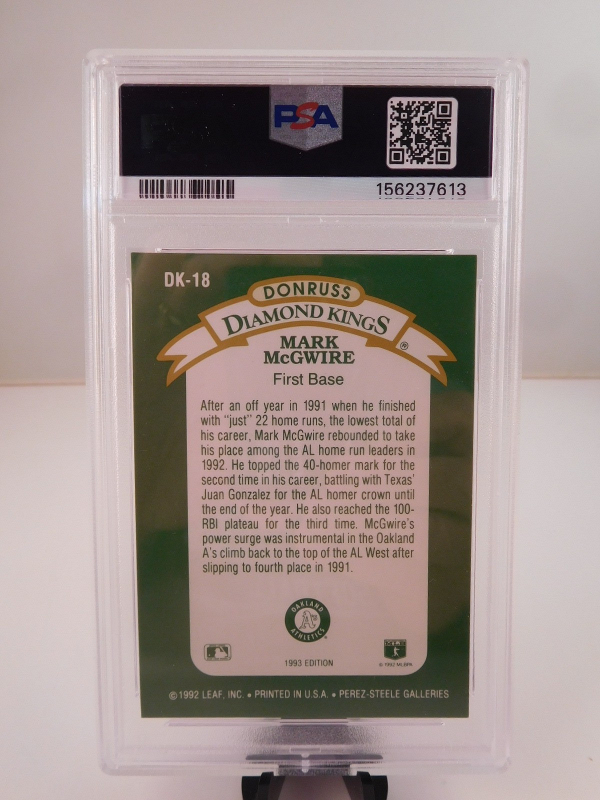 1993 Donruss Diamond Kings Mark McGwire #DK-18 Freshly Graded PSA 7 NM view 3