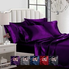 Satin Sheet 6pcs Silky Bedding Set Queen Duvet Cover Fitted Sheet 4 Pillowcases