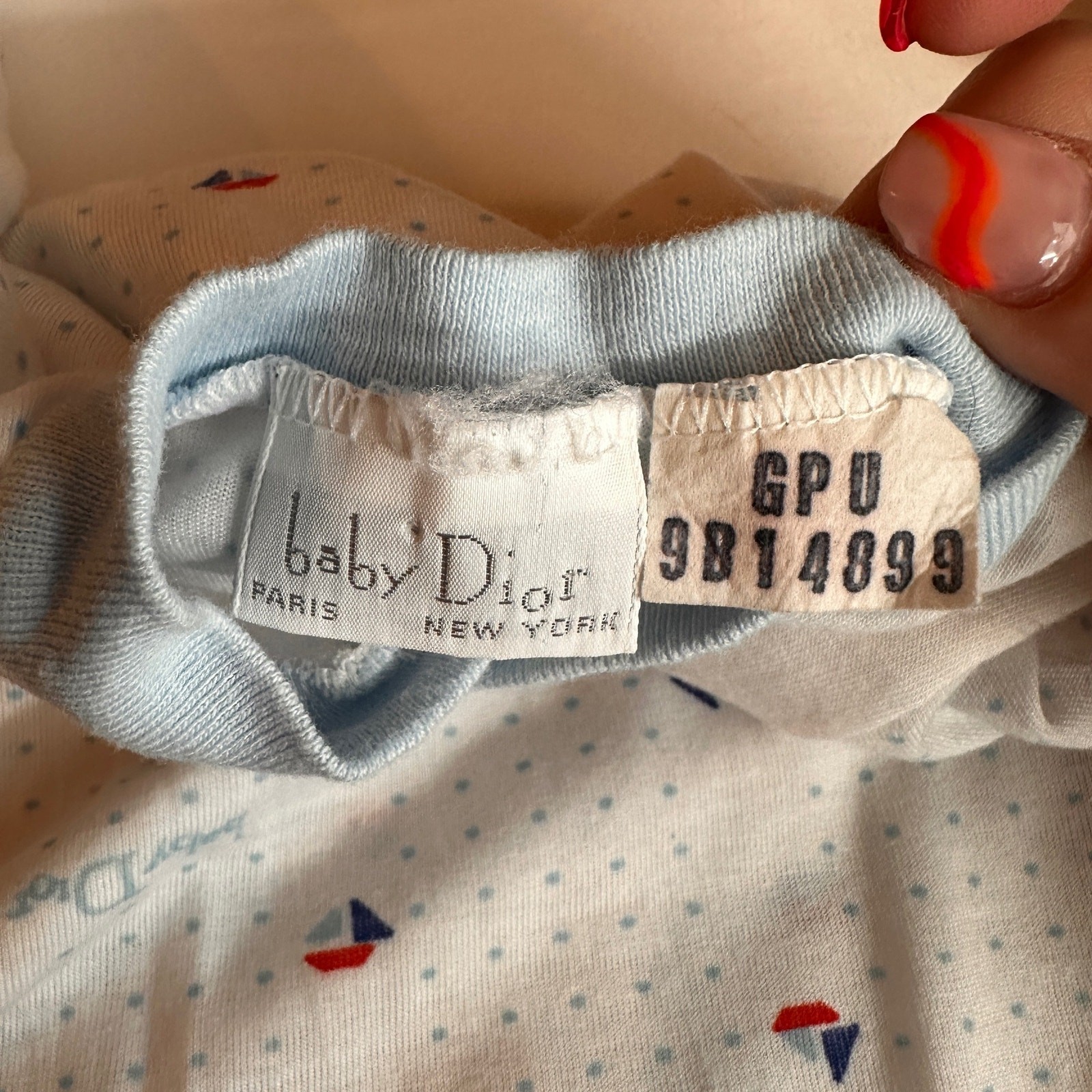 Baby Dior Paris New York Vintage Sailboat Polka Dot Cinch Sleep Dress thumbnail 6
