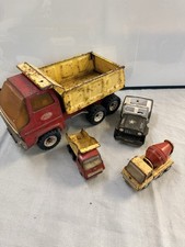 Lot of 4 Vintage Tonka Toys Pressed Steel Trucks & Military Jeep 1960s/70s