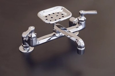 Strom Living Deco Deck Mount Kitchen Faucet with Soap Dish and Spout extension 