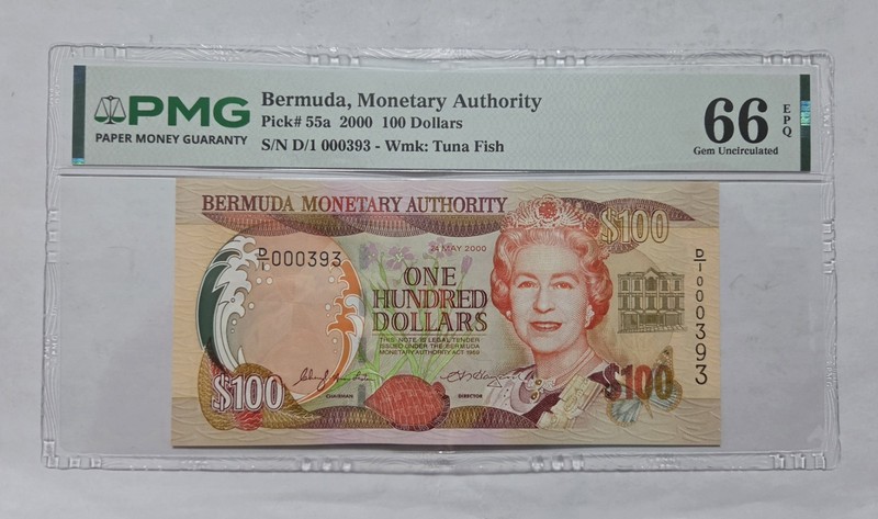 2000 Bermuda 100 Banknote PMG 66 EPQ (VERY LOW SERIAL NUMBER)
