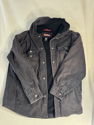 #ad #ad Craftsman Jacket Mens 2XL Black Canvas Hooded Polyester Lined Full Zip Workwear $44.99