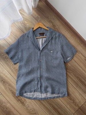 Corneliani ID Slim Fit Linen Short Sleeve Pattern Button-Up Shirt 