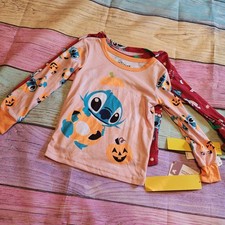 Disney Stitch Girls Pajama tops Size 6 Long Sleeve Halloween Christmas 2pk 0094