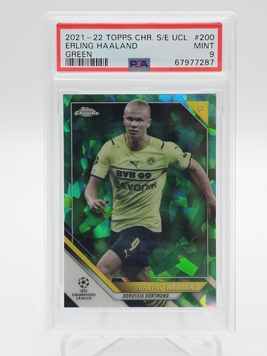 ERLING HAALAND 2021-22 TOPPS CHR S/E UCL GREEN /75 #200 BVB PSA 9 Q0M-632