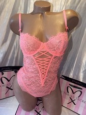 Victorias Secret Teddy Eyelash Lace Coral Small