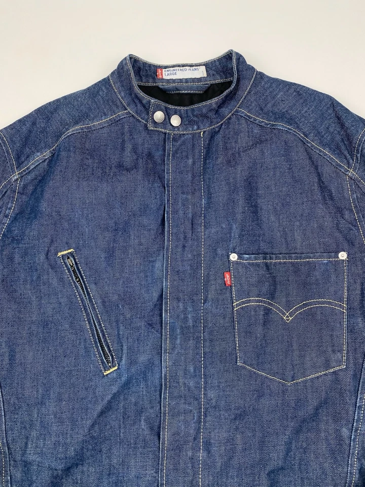 Chaqueta de Motociclista Y2K Vintage Levi’s Engineered Denim Café Racer Para Hombres L 2000s Foto 2 de 4