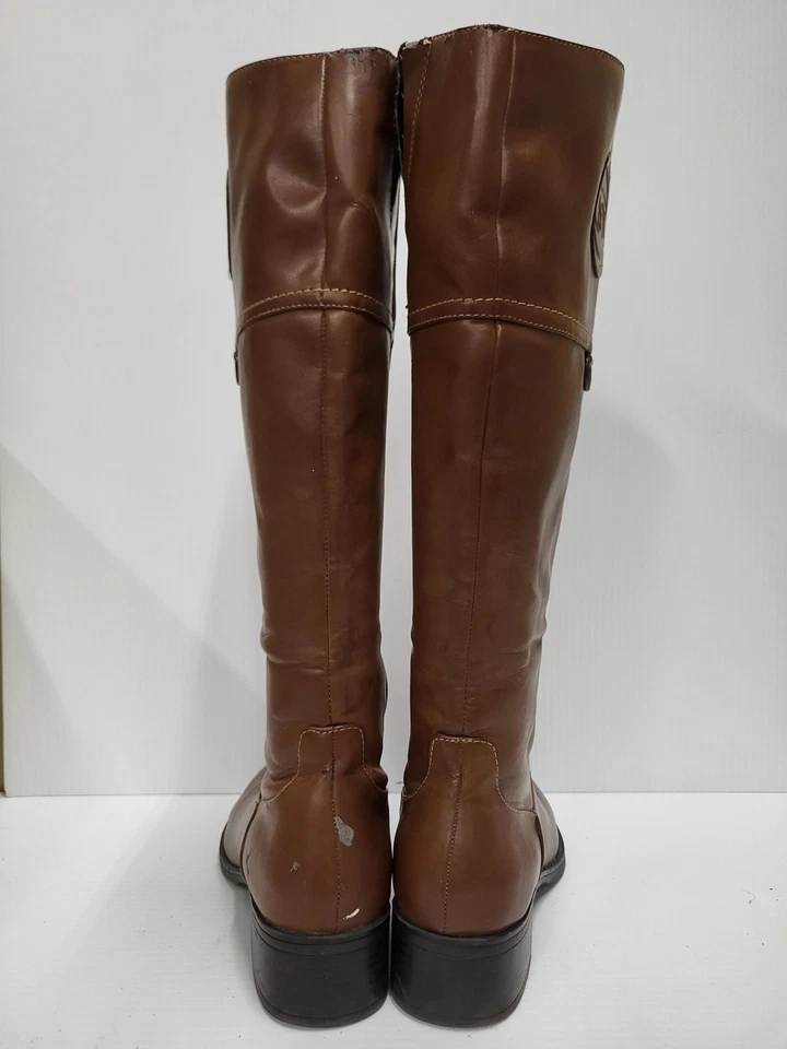 Botas Etienne Aigner Femininas Tamanho 8.5M Marrom Castidade Joelho Alto Zíper Logotipo de Equitação - Imagem 2 de 4
