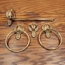 Vintage Brass Style Bathroom Wall Set Towel Rings Hook Swivel Rack 2 Swing Arms