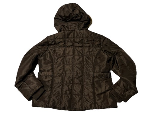 VTG Weather Tamer Women XL Quilted Puffer Jacket Brown Hooded Faux Fur Coat Zip - Picture 2 of 24