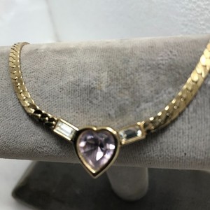 Authentic Heart Necklace Lt. Amethyst & Baguettes 14KT Yellow Gold Plated 16 1 /4"  Estate
