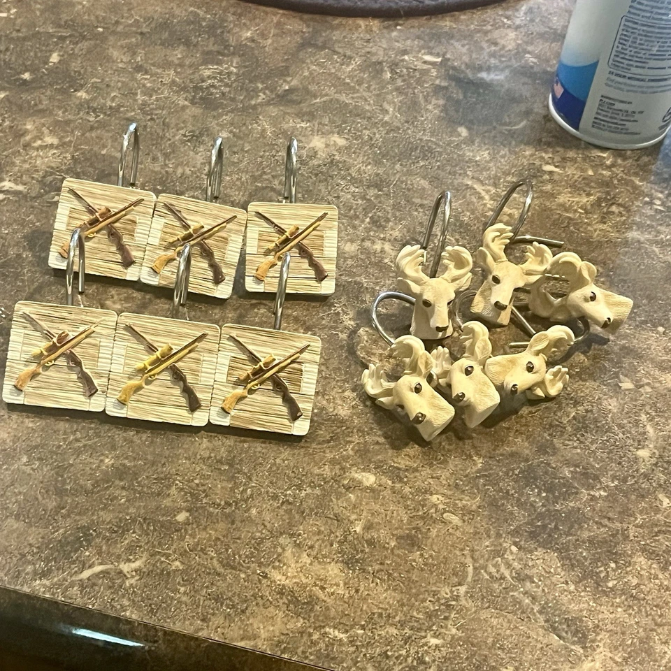 猎人浴帘钩狩猎步枪、枪、鹿、小屋、小屋 (12) — 第 2/4 张图片