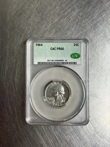 1964 PR66 90%  Silver Quarter CAC Graded Coin 25C