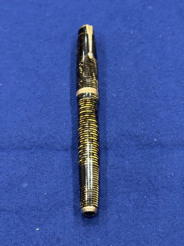 Vtg 1940's Brown W/Gold Pearl Stripes Parker Vacumatic Fountain Pen 14k Nib