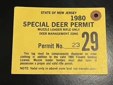 VINTAGE 1980 NEW JERSEY "SPECIAL DEER PERMIT" MUZZLE LOADER RIFLE ONLY LICENSE